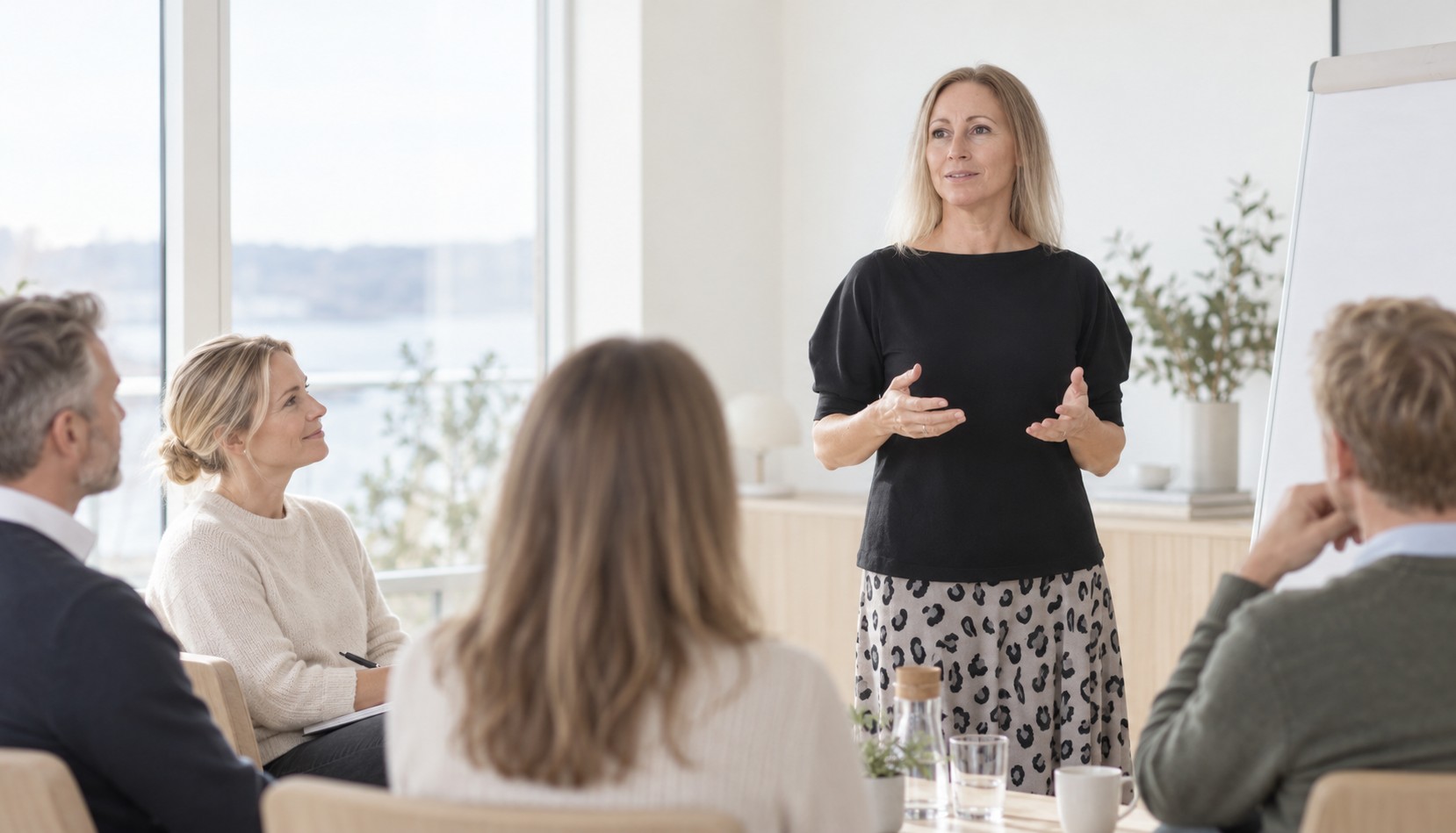 Rikke Davidsen underviser på et grundkursus i følelsesmæssig intelligens for en gruppe deltagere.